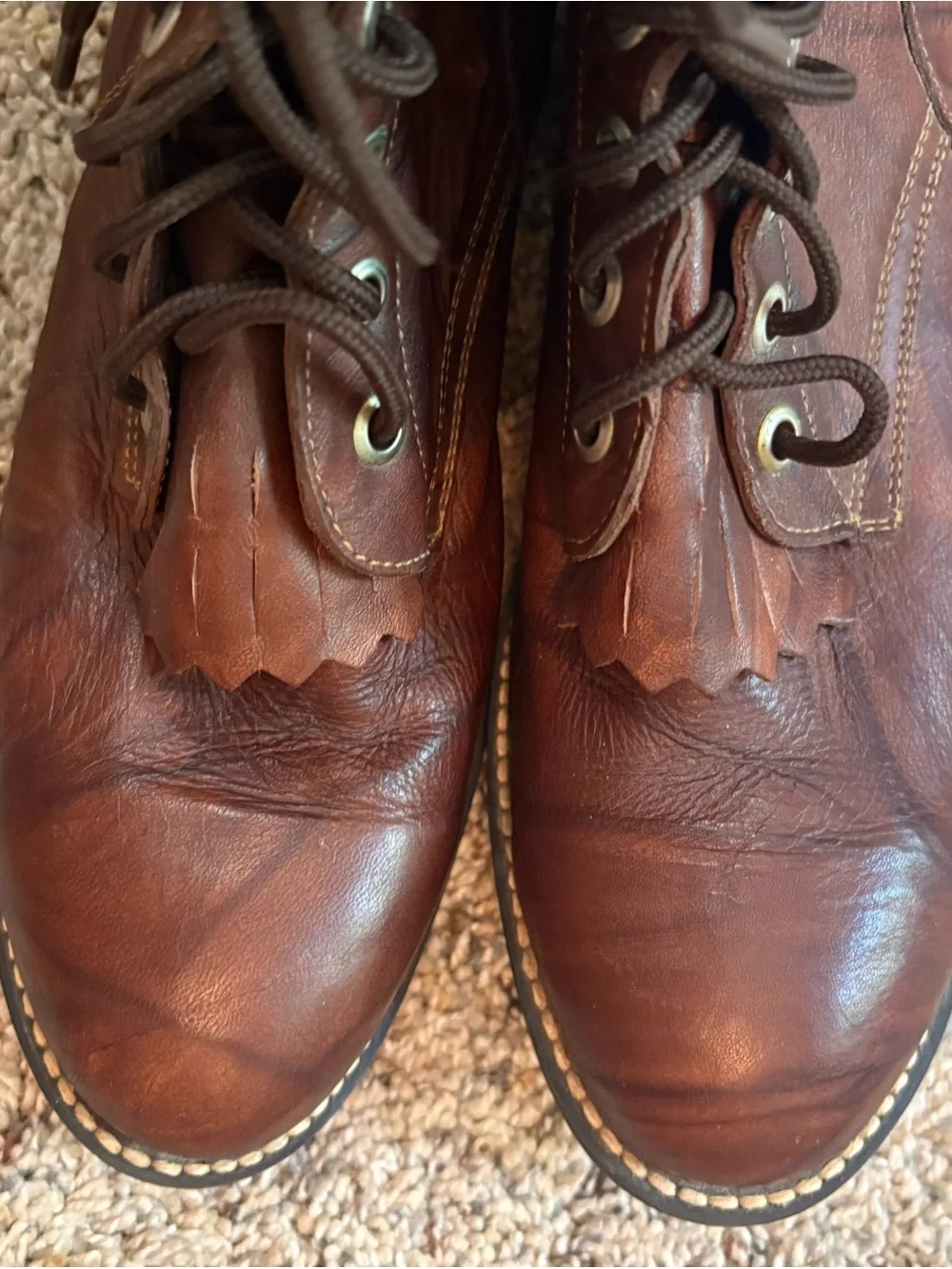 Justin Boots Chestnut Brown Leather Kids Lace-Up Ankle Boots Youth 4 1/2 NWOT